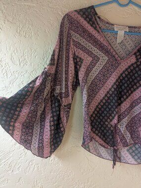 Anthropologie Lavender Field Bell Sleeves Front Knot